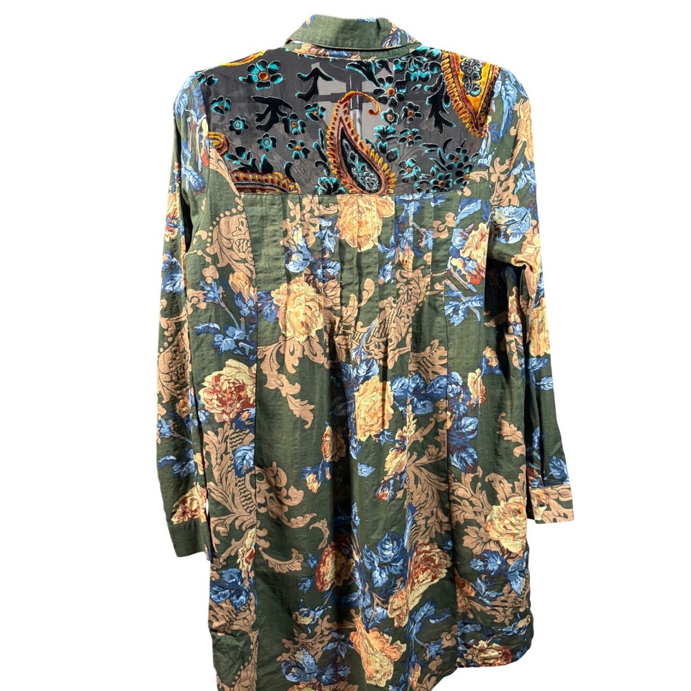 Oddi Boho Mixed Print Tunic Velvet Burnout Sheer Back Floral Blouse Women Medium - Picture 3 of 10